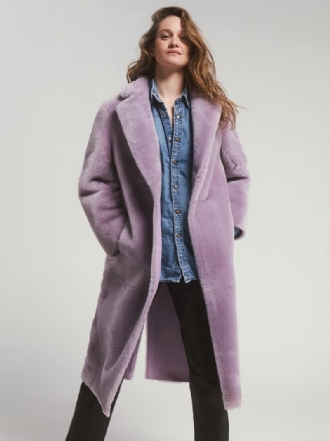 Manteau Peluche Long Avec Revers Cranté Et Poches Inclinées Vêtements D'extérieur Pour Femmes