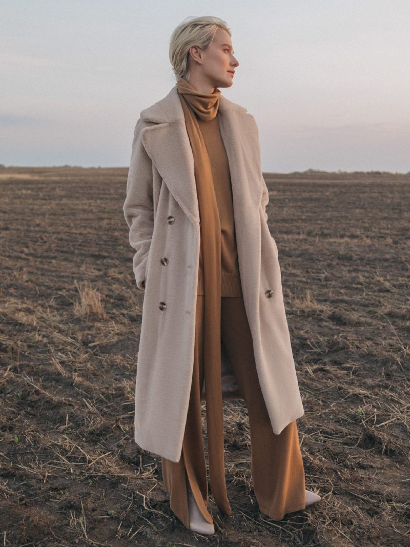 Manteaux Fausse Fourrure Avec Ceinture Pour Femmes Vêtements D'extérieur Chauds D'hiver 2024 - Beige