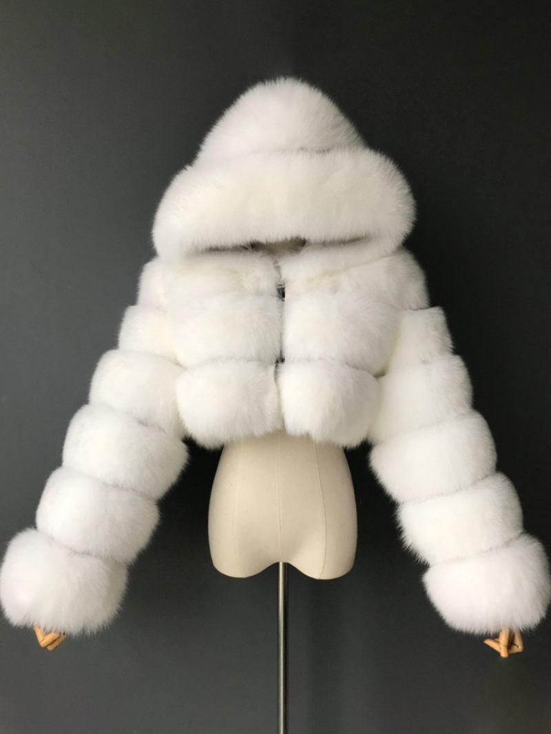 Manteaux Fausse Fourrure Blanche Veste Courte À Capuche Vêtements D'extérieur D'hiver Pour Femmes