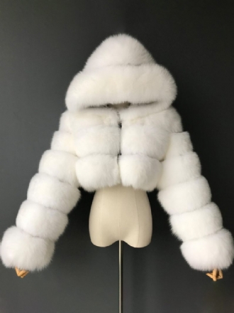 Manteaux Fausse Fourrure Blanche Veste Courte À Capuche Vêtements D'extérieur D'hiver Pour Femmes