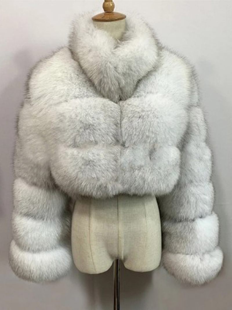 Manteaux Fausse Fourrure À Col Boutonné Sur Le Devant Vêtements D'extérieur Courts Pour Femmes - Blanc Froid