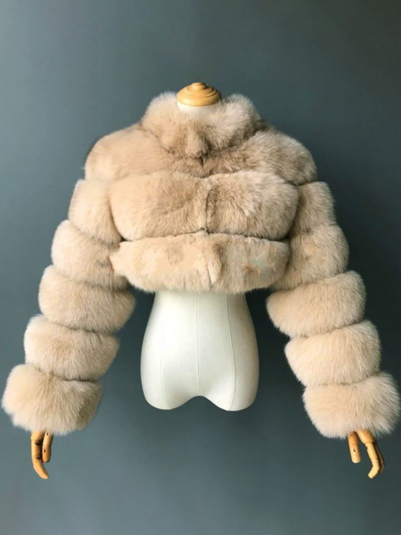 Manteaux Fausse Fourrure À Col Boutonné Sur Le Devant Vêtements D'extérieur Courts Pour Femmes - Camel