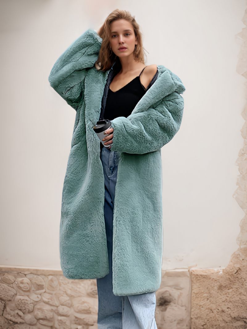 Manteaux Fausse Fourrure Pour Femmes Long Manteau D'hiver Rose À Capuche 2024 - Vert