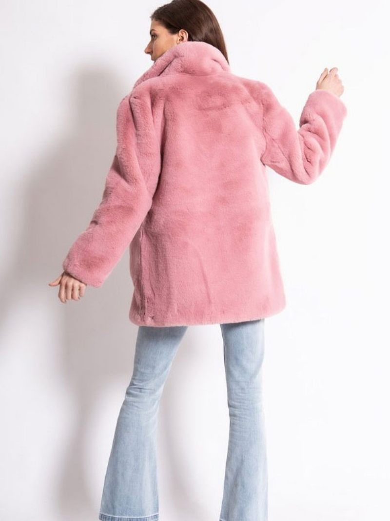 Manteaux Fausse Fourrure Pour Femmes Manches Longues Col Rabattu Décontracté Manteau D'hiver Rose - Rose