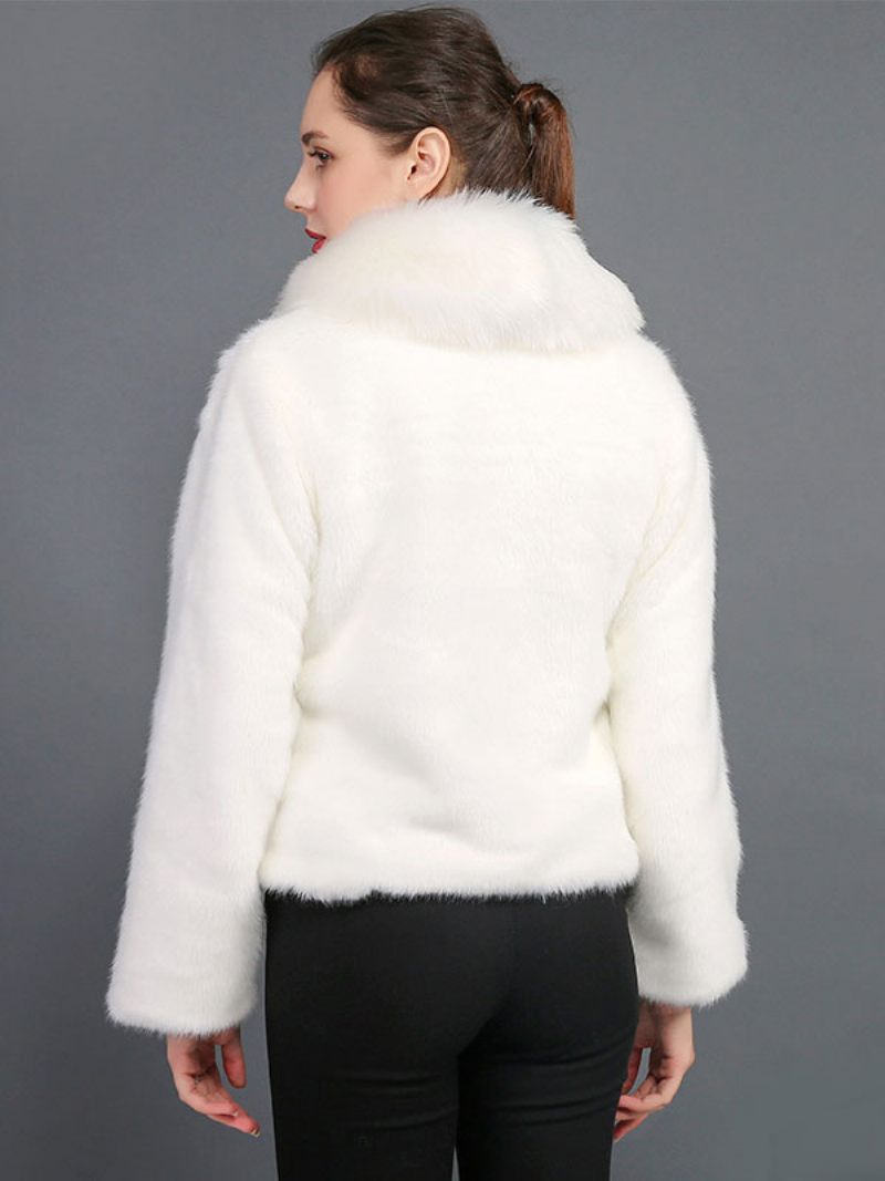 Manteaux Fausse Fourrure Pour Femmes Manches Longues Col Rabattu Vêtements D'extérieur Courts D'hiver - Blanc