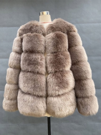 Manteaux Fausse Fourrure Pour Femmes Manches Longues Veste Décontractée Col Bijou Manteau D'hiver Camel