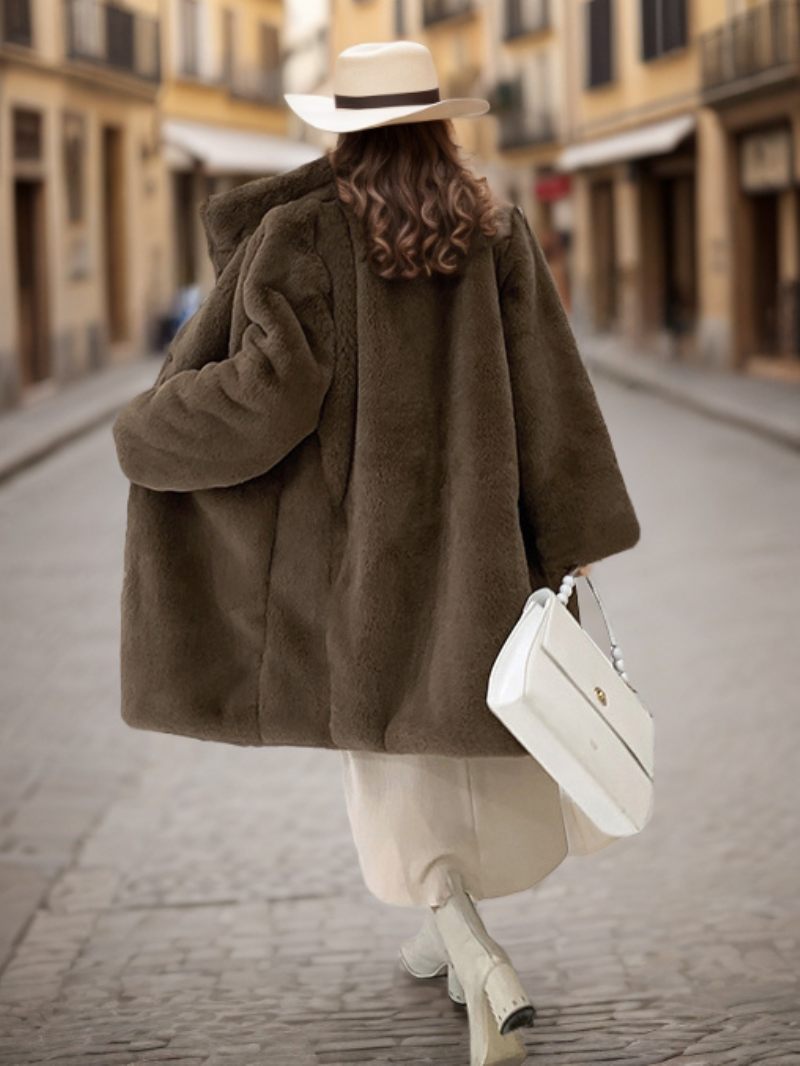 Manteaux Fausse Fourrure Pour Femmes Vêtements D'extérieur Longs D'hiver - Marron Café