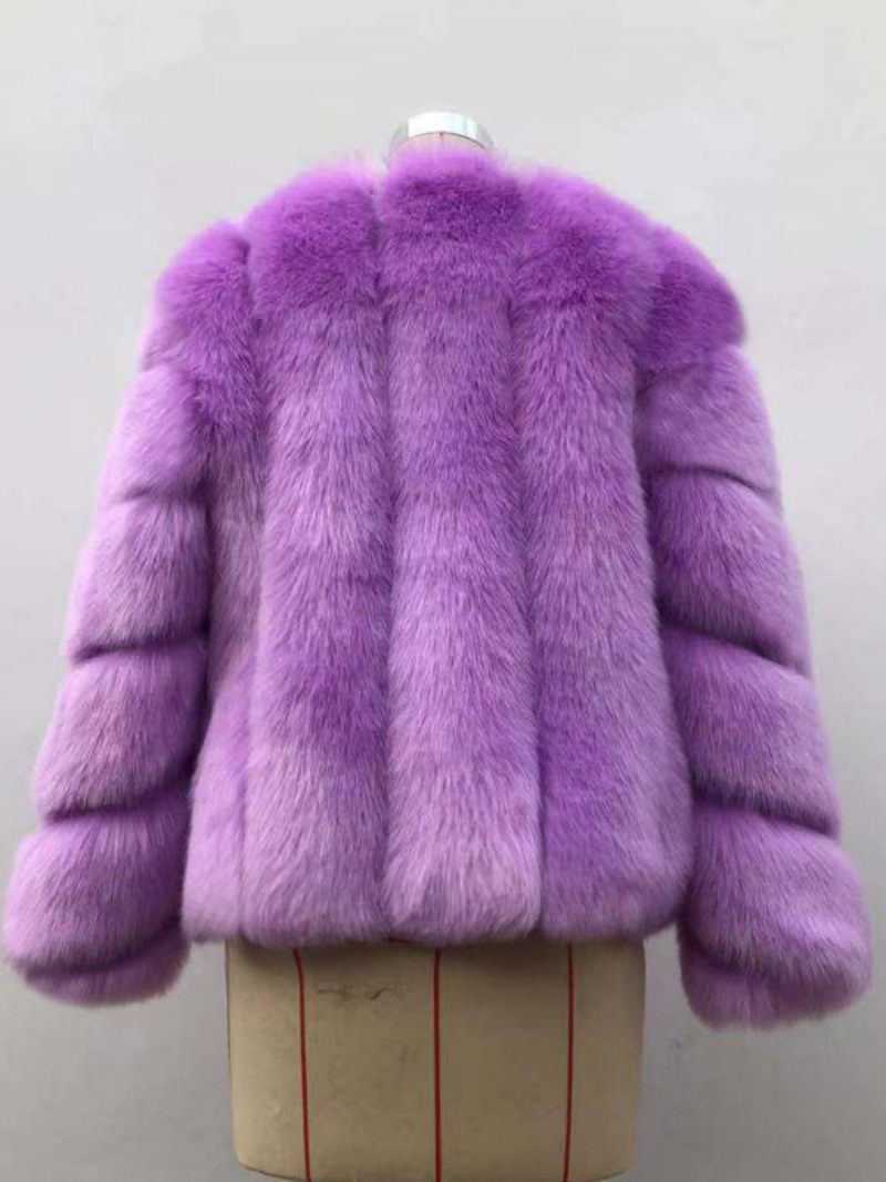 Manteaux Fausse Fourrure À Manches Longues Et Col V Pour Vêtements D'extérieur D'automne D'hiver Femmes - Violet