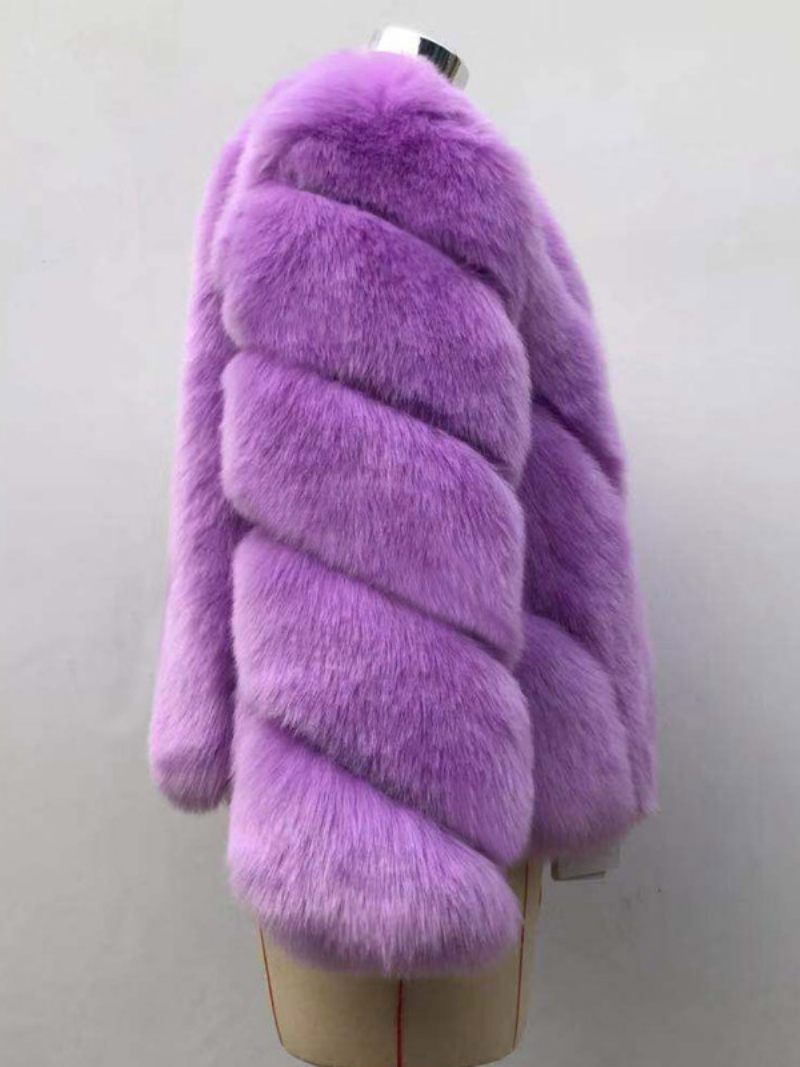 Manteaux Fausse Fourrure À Manches Longues Et Col V Pour Vêtements D'extérieur D'automne D'hiver Femmes - Violet