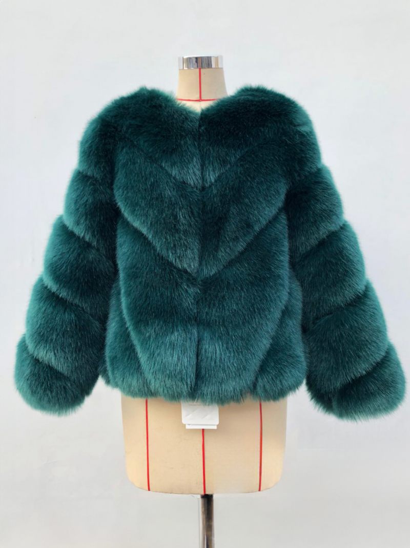 Manteaux Fausse Fourrure À Manches Longues Et Col V Pour Vêtements D'extérieur D'automne D'hiver Femmes - Vert Foncé