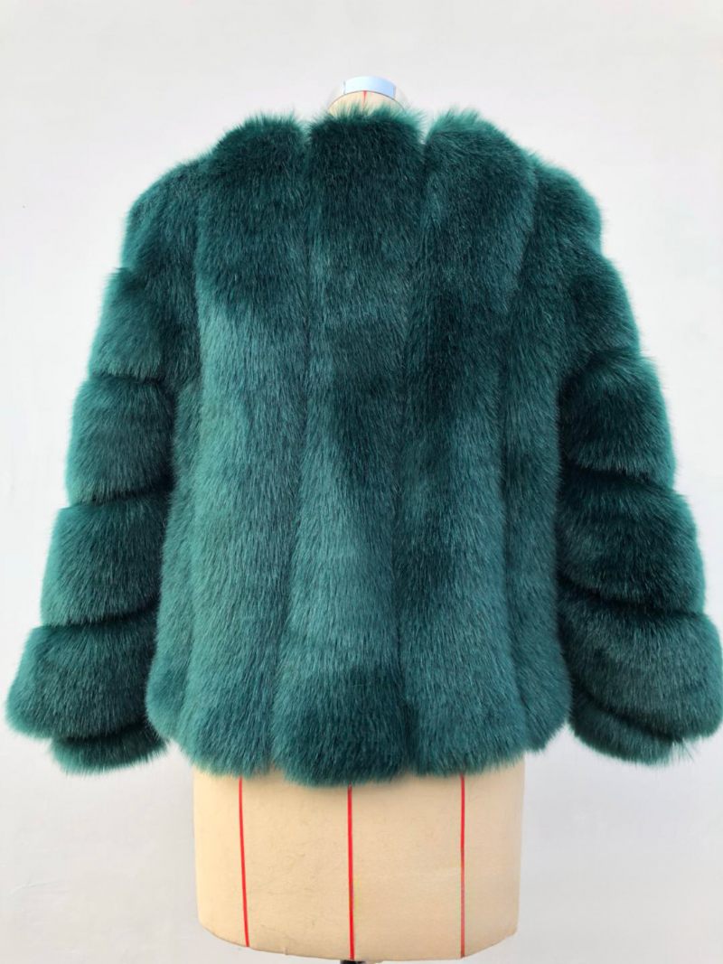 Manteaux Fausse Fourrure À Manches Longues Et Col V Pour Vêtements D'extérieur D'automne D'hiver Femmes - Vert Foncé