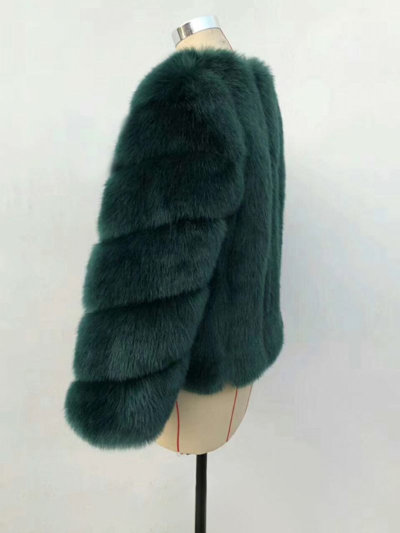 Manteaux Fausse Fourrure À Manches Longues Et Col V Pour Vêtements D'extérieur D'automne D'hiver Femmes - Vert Foncé