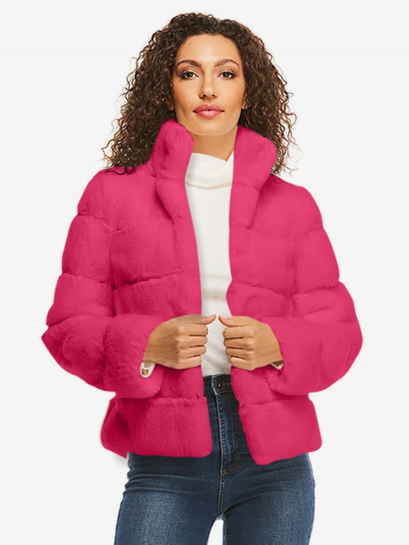 Manteaux Fausse Fourrure Rose Manches Longues Manteau Femme - Rose