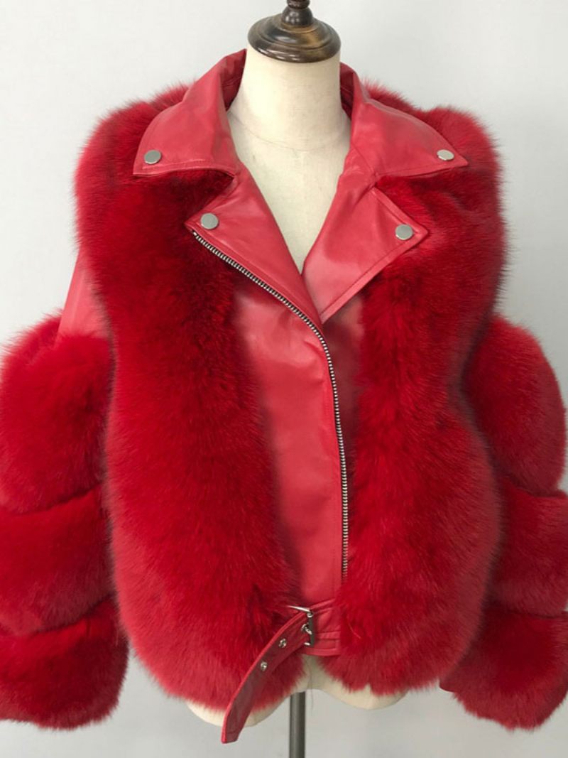 Veste Fausse Fourrure Pour Femme Manteau Chaud D'hiver Vêtements D'extérieur 2024 - Rouge