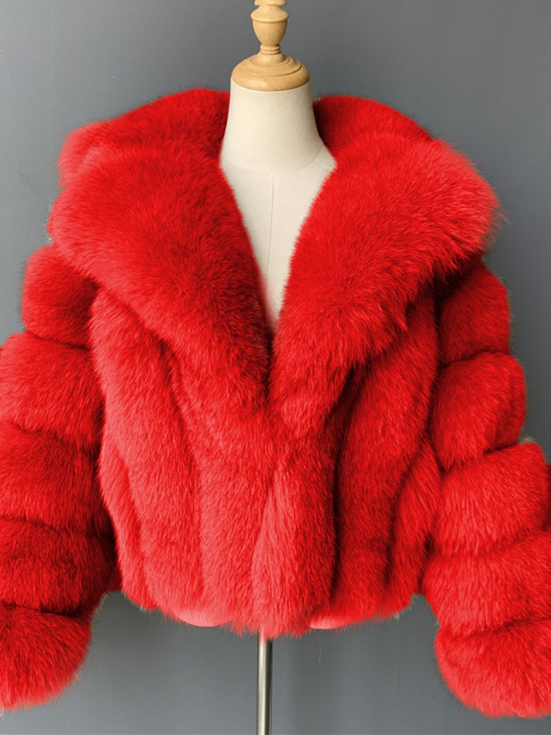 Veste Fausse Fourrure Peluche Manteau Court D'hiver Pour Femme 2024 - Rouge