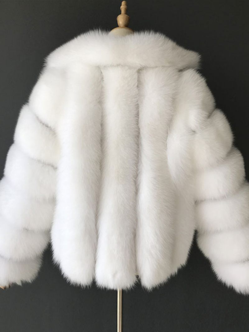 Veste Fausse Fourrure Peluche Manteau Court D'hiver Pour Femme 2024 - Blanc