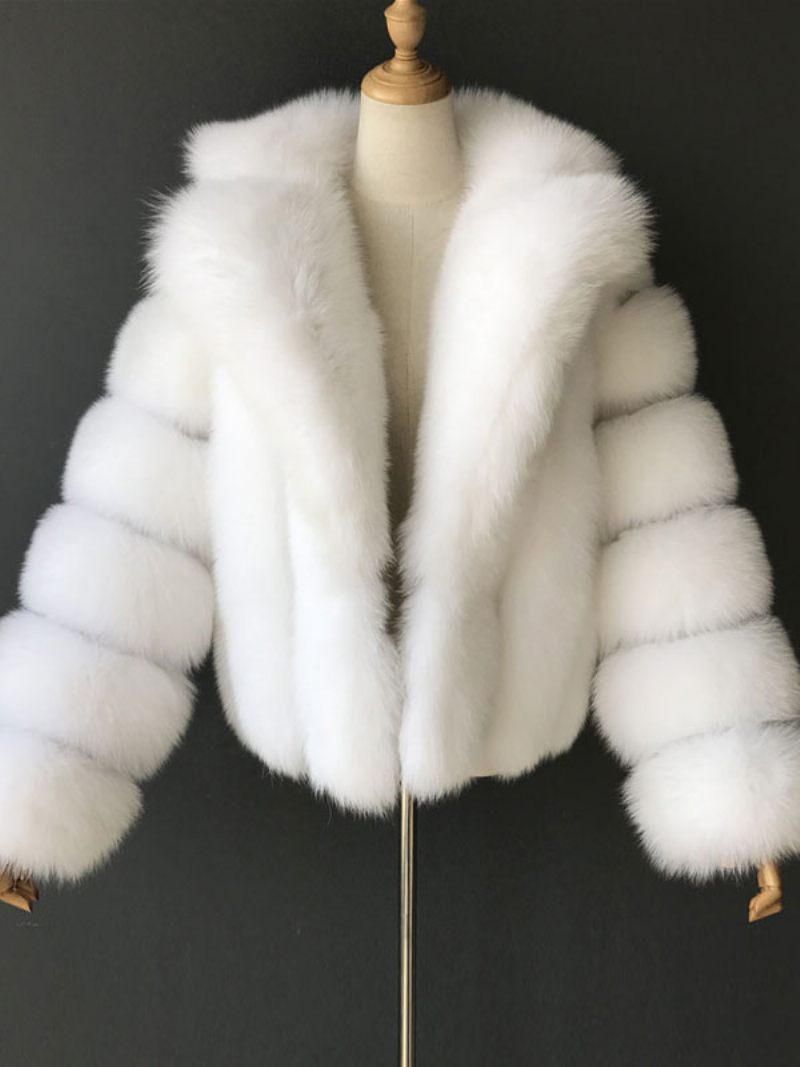 Veste Fausse Fourrure Peluche Manteau Court D'hiver Pour Femme 2024 - Blanc