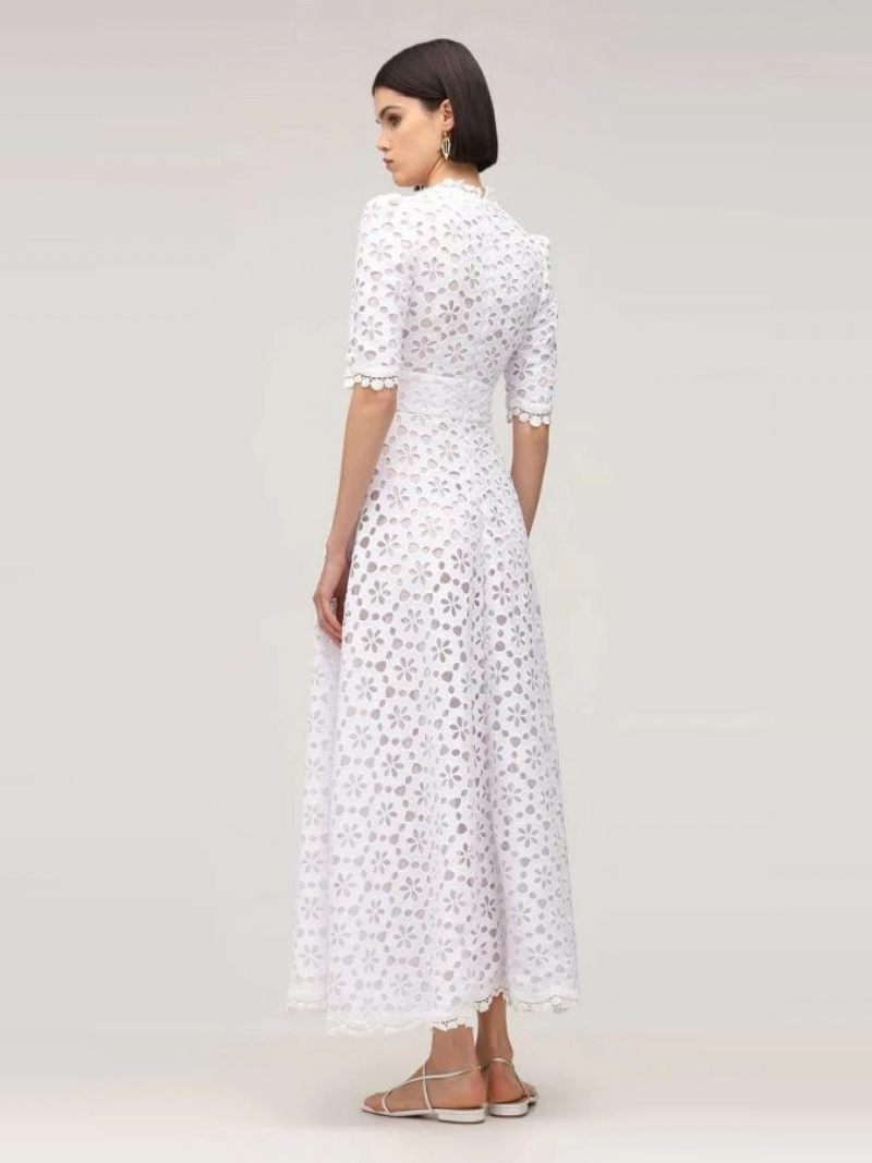 Robe Longue Décontractée À Col V Et Demi-manches Pour Femmes - Blanc