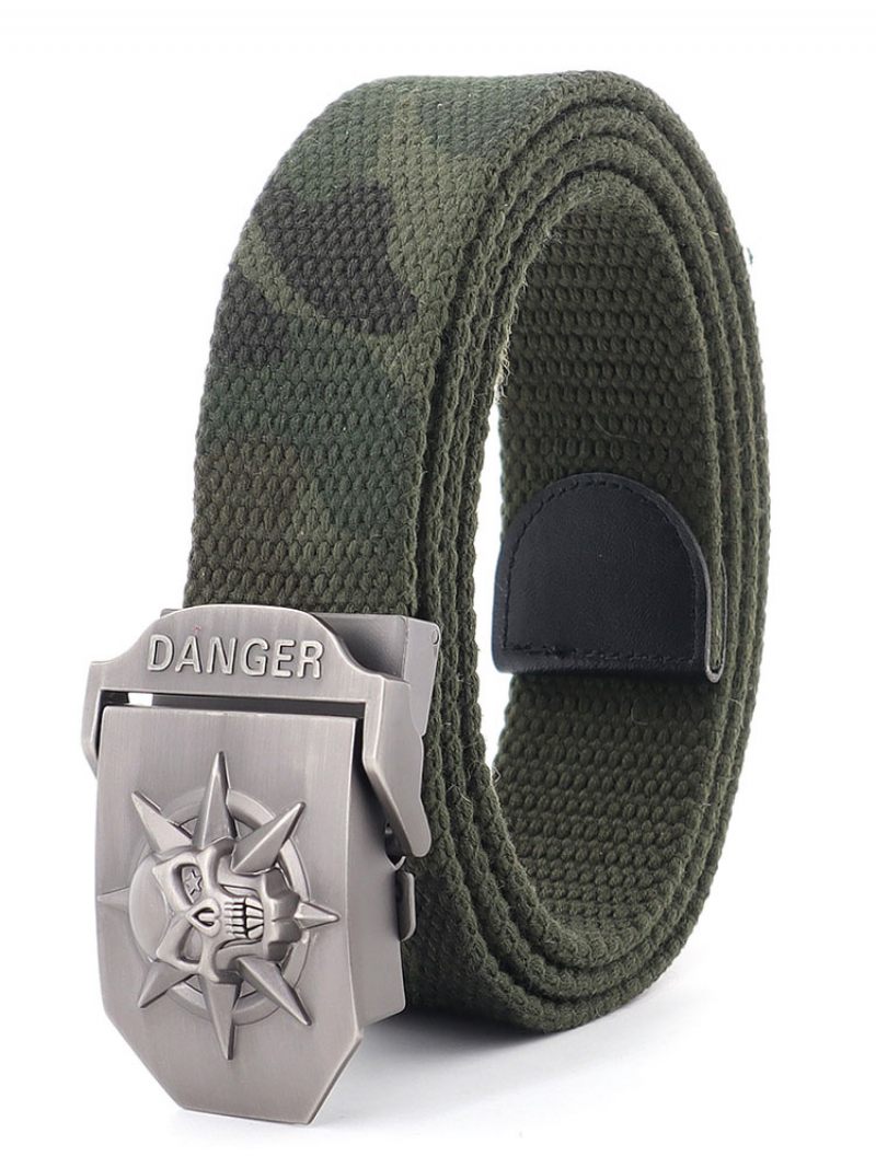 Ceinture Élégante Pour Hommes Motif Crâne Camouflage Polyester Kaki - Vert Chasseur