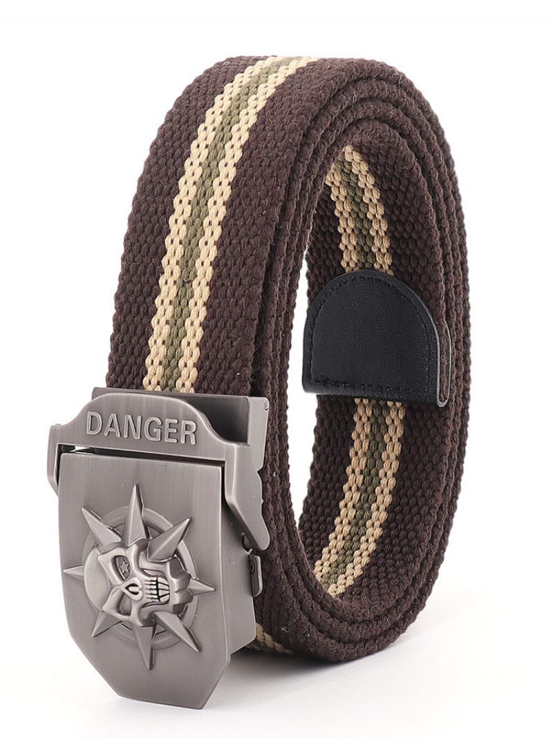 Ceinture Élégante Pour Hommes Motif Crâne Verte Chasseur Polyester Bicolore - Marron Café