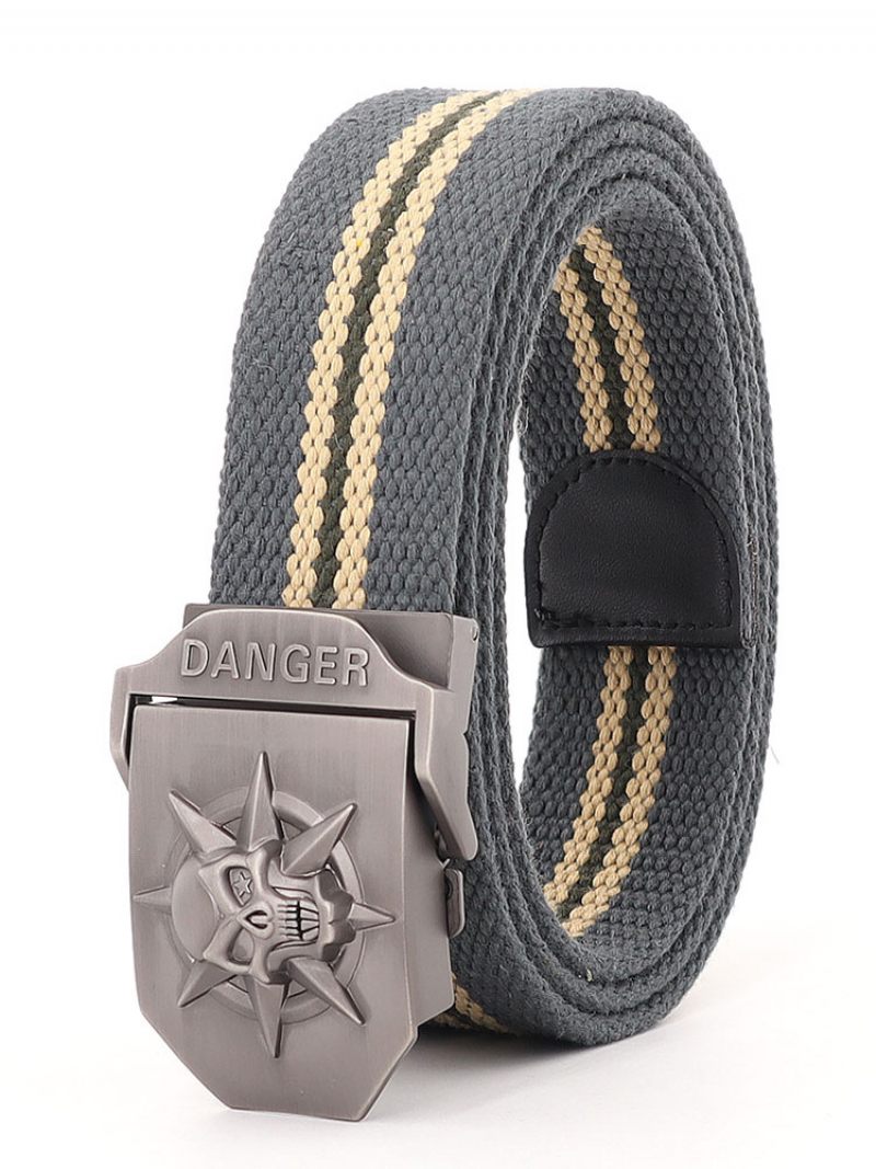 Ceinture Élégante Pour Hommes Motif Crâne Verte Chasseur Polyester Bicolore - Gris