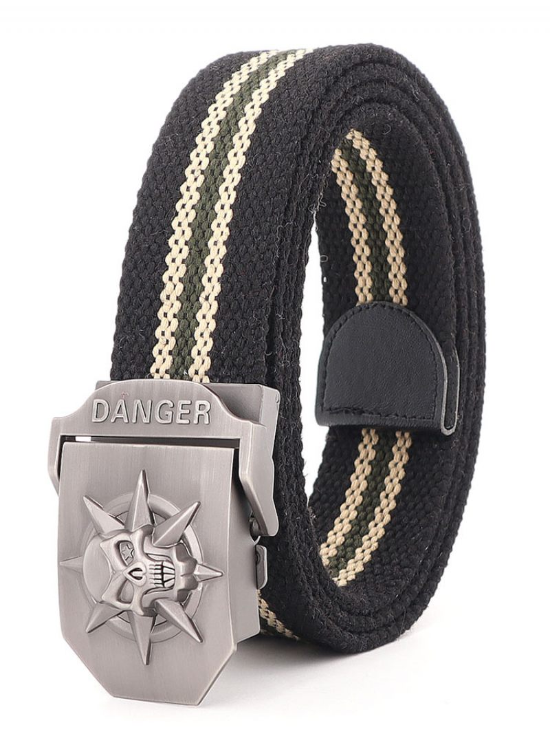 Ceinture Élégante Pour Hommes Motif Crâne Verte Chasseur Polyester Bicolore - Noir