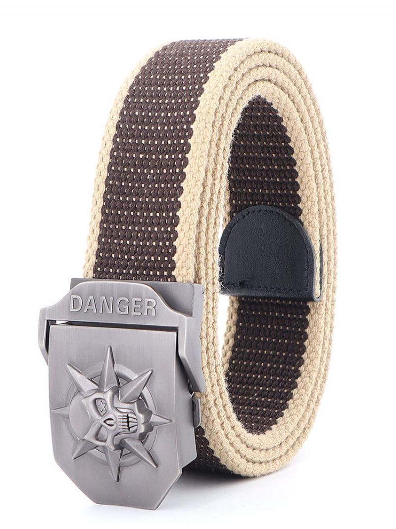 Ceinture Élégante Pour Hommes Motif Crâne Verte Chasseur Polyester Bicolore - Marron Café