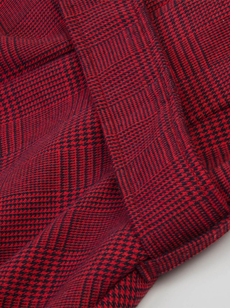 Robe À Carreaux Rétro Pour Femmes Col Irrégulier Ceinture Boutons Robes Jour - Rouge