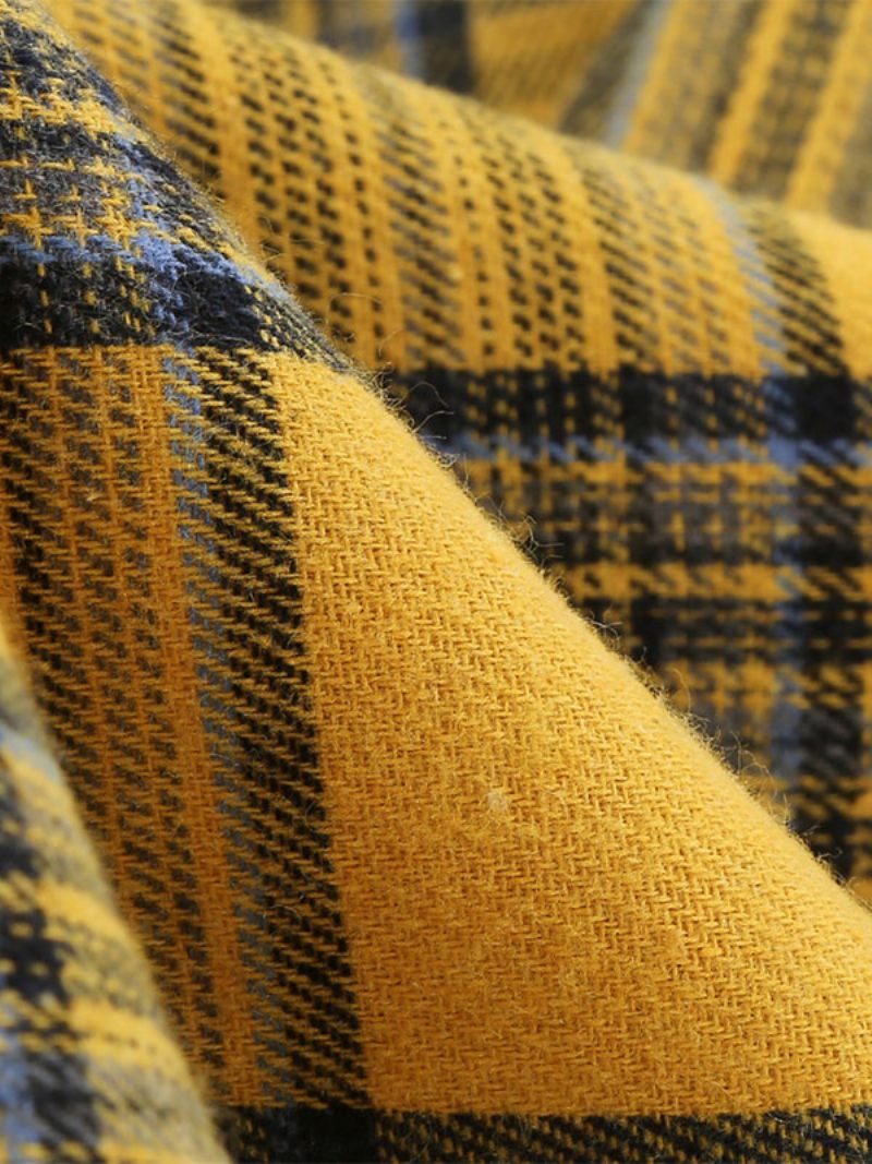 Robe Rétro Années 1950 Audrey Hepburn Style Café Marron Plaid Femmes Passepoil Demi Manches Col Haut Trapèze - Jaune