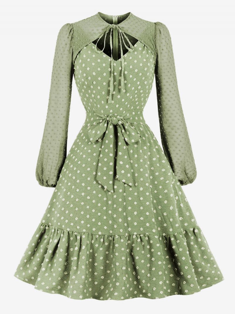 Robe Rétro Années 1950 Audrey Hepburn Style Manches Longues Femme Longueur Genou Trapèze