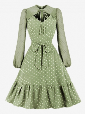 Robe Rétro Années 1950 Audrey Hepburn Style Manches Longues Femme Longueur Genou Trapèze