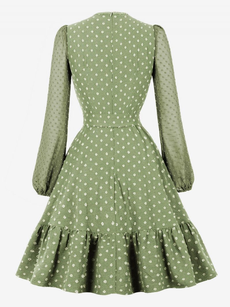 Robe Rétro Années 1950 Audrey Hepburn Style Manches Longues Femme Longueur Genou Trapèze - Vert Clair