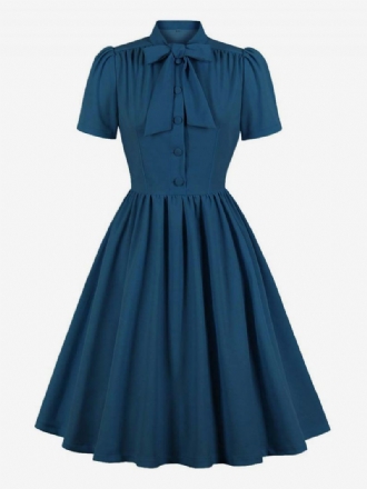 Robe Rétro Années 1950 Audrey Hepburn Style Marine Femmes Manches Courtes Trapèze