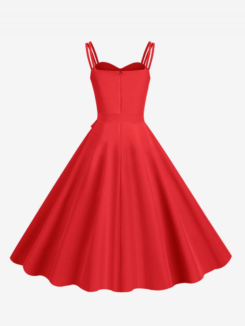 Robe Rétro Des Années 1950 Pour Femmes Col Cœur Ceinture Sans Manches Rockabilly Moyenne - Rouge