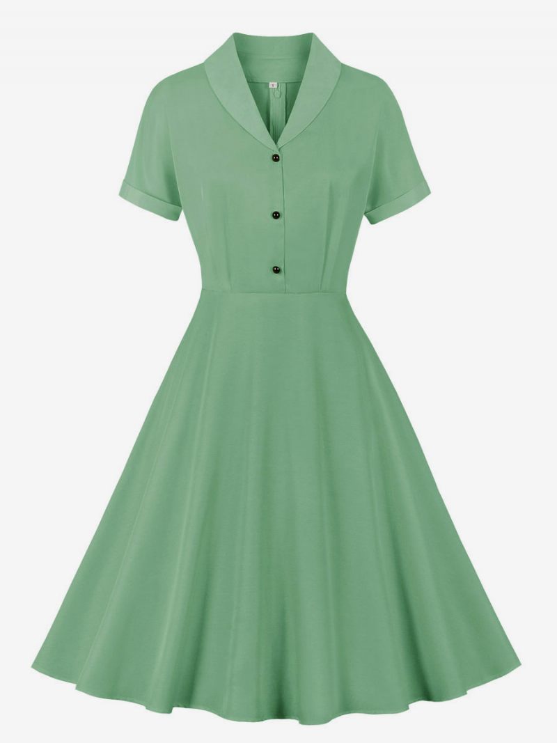 Robe Rétro Des Années 1950. Style Audrey Hepburn Col V Manches Courtes Longueur Aux Genoux Rockabilly Pour Femmes