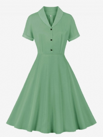 Robe Rétro Des Années 1950. Style Audrey Hepburn Col V Manches Courtes Longueur Aux Genoux Rockabilly Pour Femmes