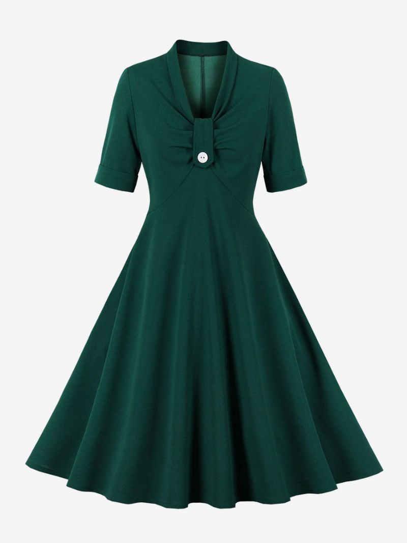 Robe Rétro Des Années 1950. Style Audrey Hepburn Rouge Manches Courtes Rockabilly Pour Femmes