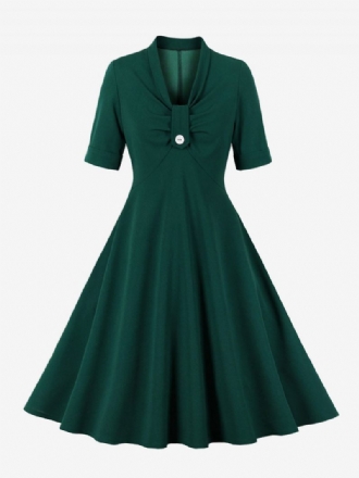 Robe Rétro Des Années 1950. Style Audrey Hepburn Rouge Manches Courtes Rockabilly Pour Femmes