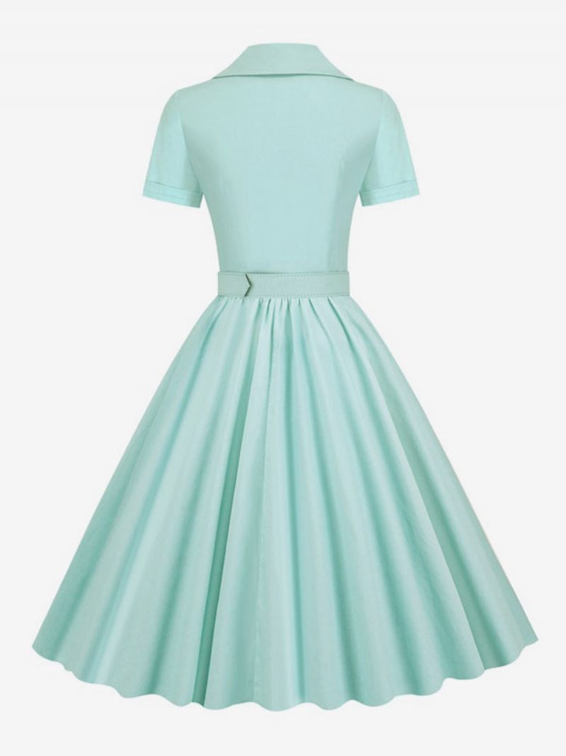 Robe Rétro Pour Femmes Des Années 1950. Style Audrey Hepburn Col V Boutons Superposés Manches Courtes Rockabilly Moyenne - Vert Clair