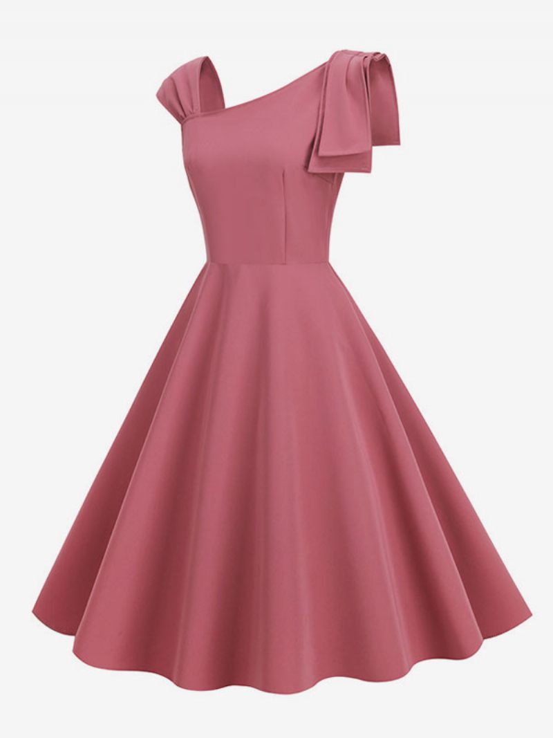 Robe Rétro Pour Femmes Des Années 1950. Style Audrey Hepburn Sans Manches Rockabilly Moyenne - Rose Blush