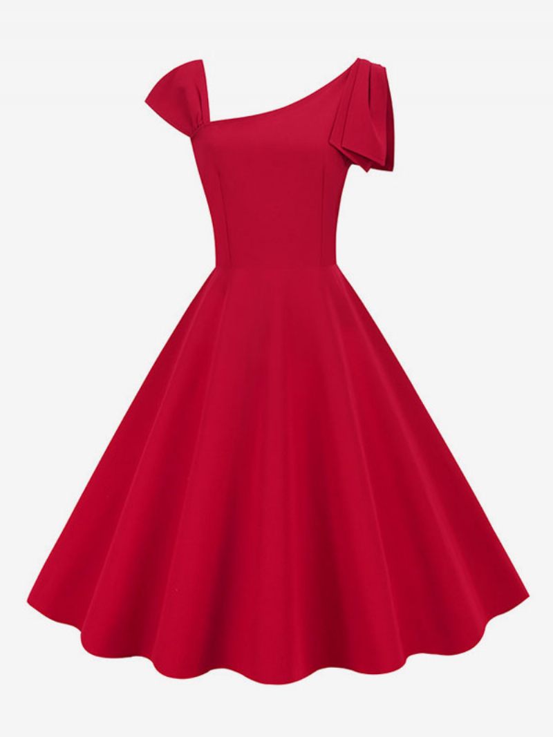 Robe Rétro Pour Femmes Des Années 1950. Style Audrey Hepburn Sans Manches Rockabilly Moyenne - Rouge