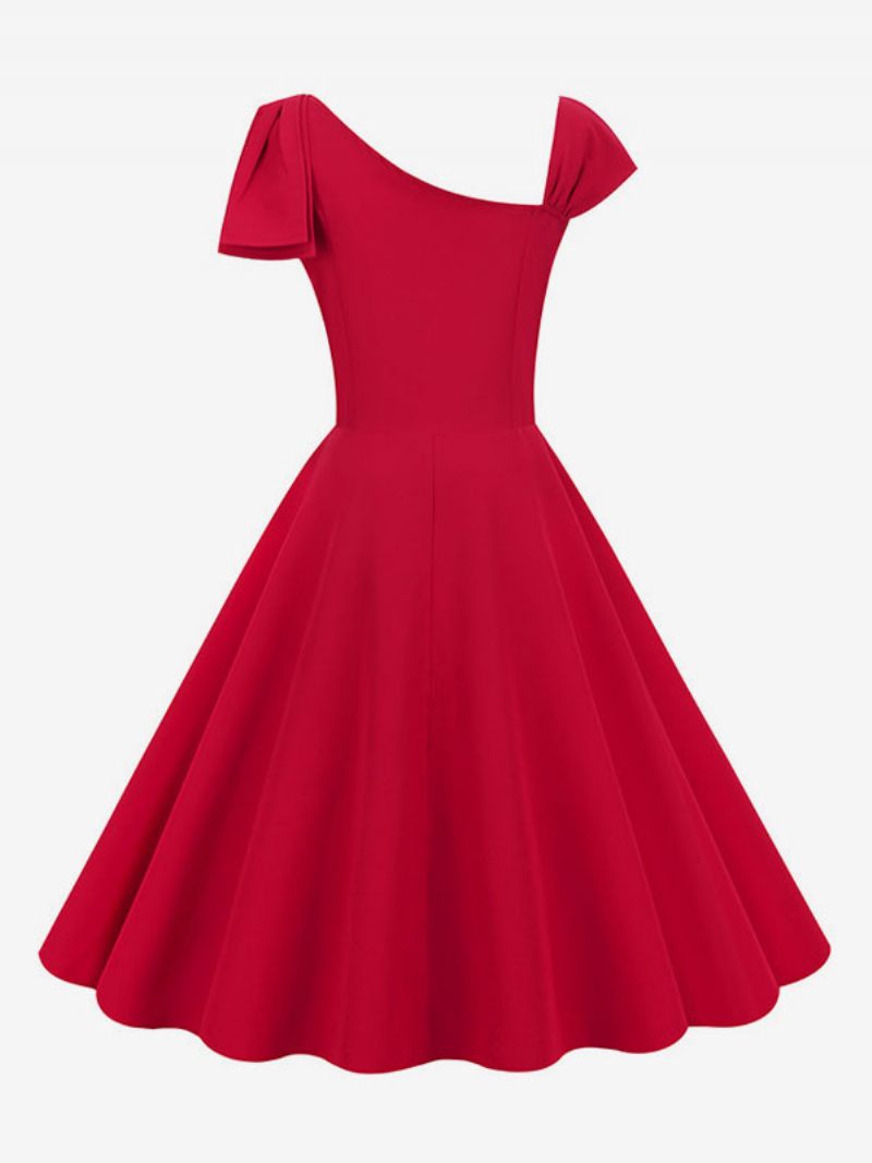 Robe Rétro Pour Femmes Des Années 1950. Style Audrey Hepburn Sans Manches Rockabilly Moyenne - Rouge