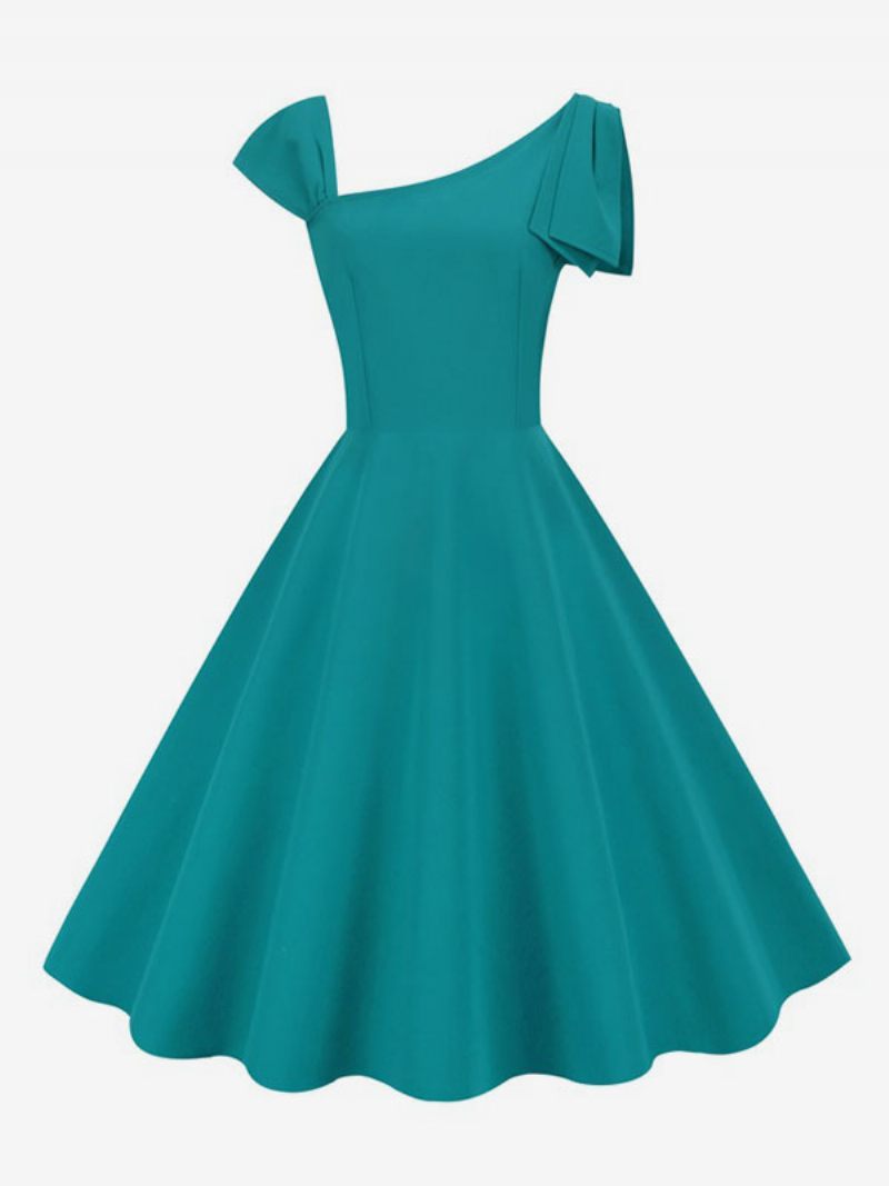 Robe Rétro Pour Femmes Des Années 1950. Style Audrey Hepburn Sans Manches Rockabilly Moyenne - Cyan