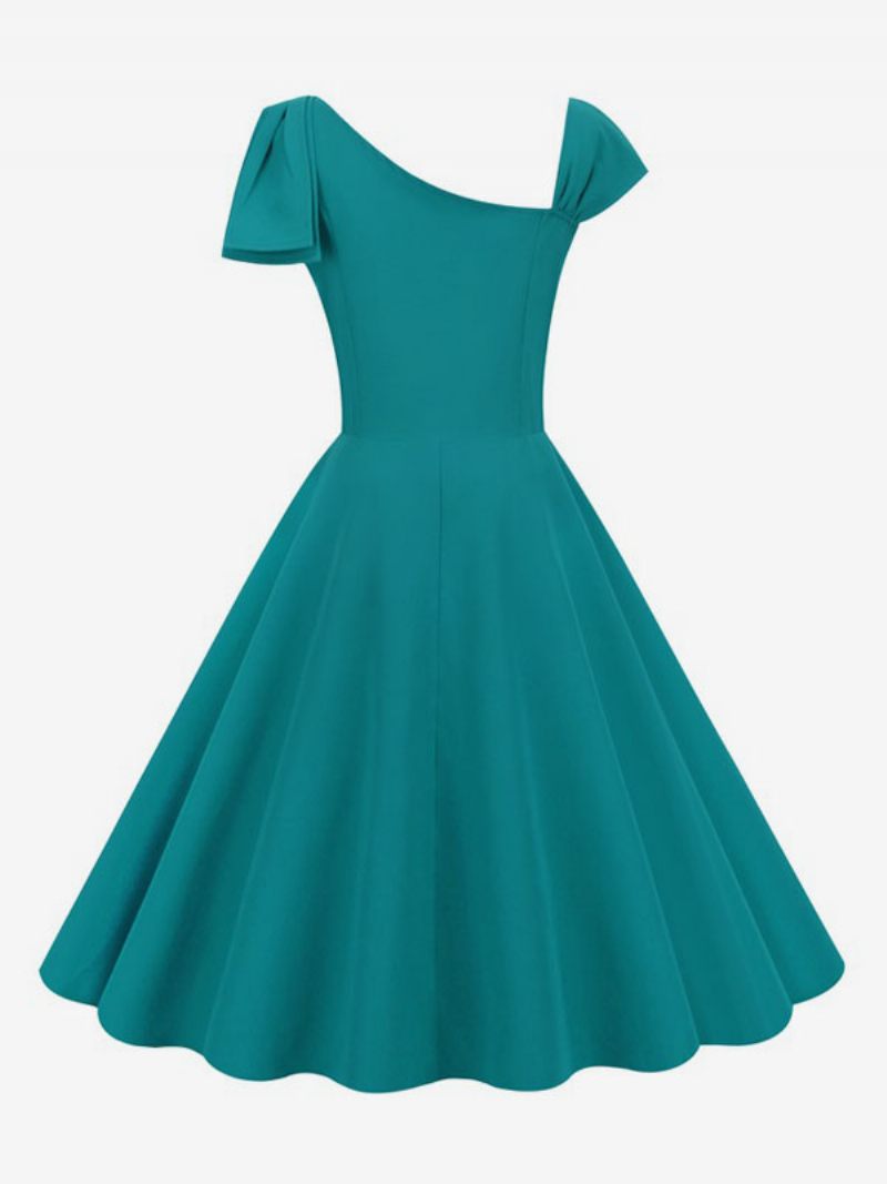 Robe Rétro Pour Femmes Des Années 1950. Style Audrey Hepburn Sans Manches Rockabilly Moyenne - Cyan