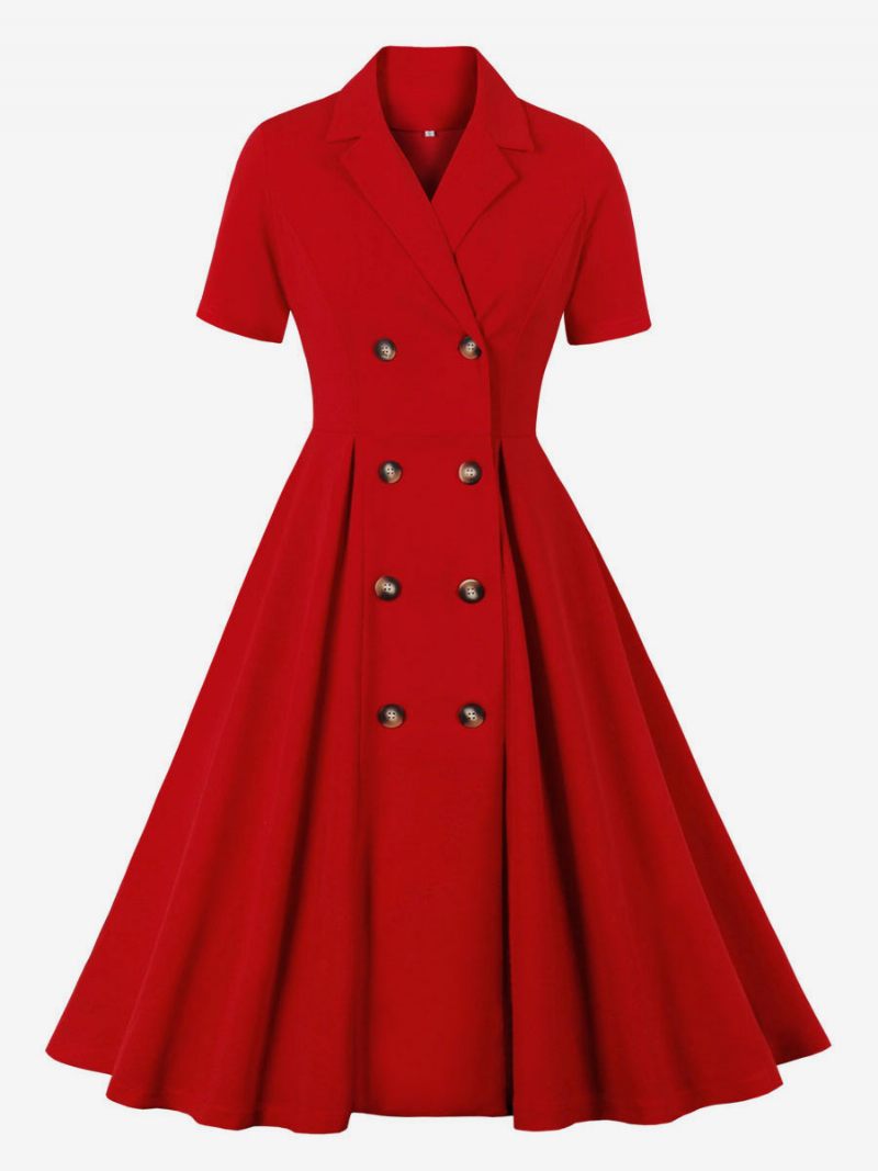 Robe Rétro Style Audrey Hepburn Des Années 1950 Pour Femmes Col V Boutons Superposés Manches Courtes Longue Rockabilly