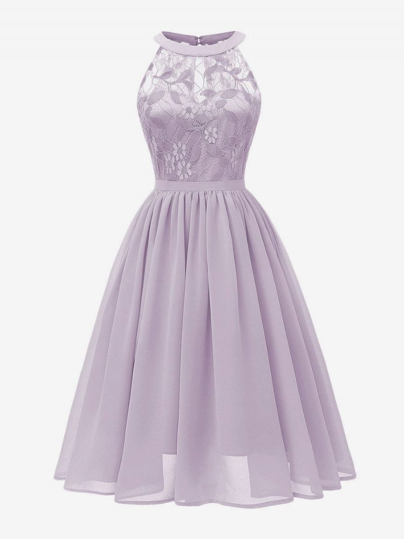 Robe Rétro Style Audrey Hepburn Des Années 1950 Pour Femmes Rose Sans Manches Col Bijou Trapèze Dentelle - Violet