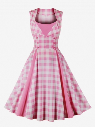 Robe Vintage Barbie Pink Gingham Pour Femme Des Années 1950 Audrey Hepburn Swing Dress