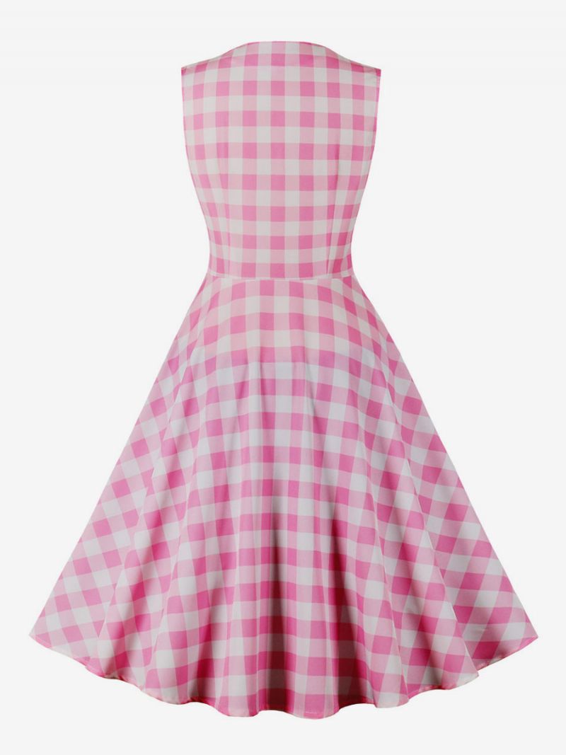 Robe Vintage Barbie Pink Gingham Pour Femme Des Années 1950 Audrey Hepburn Swing Dress - Rose