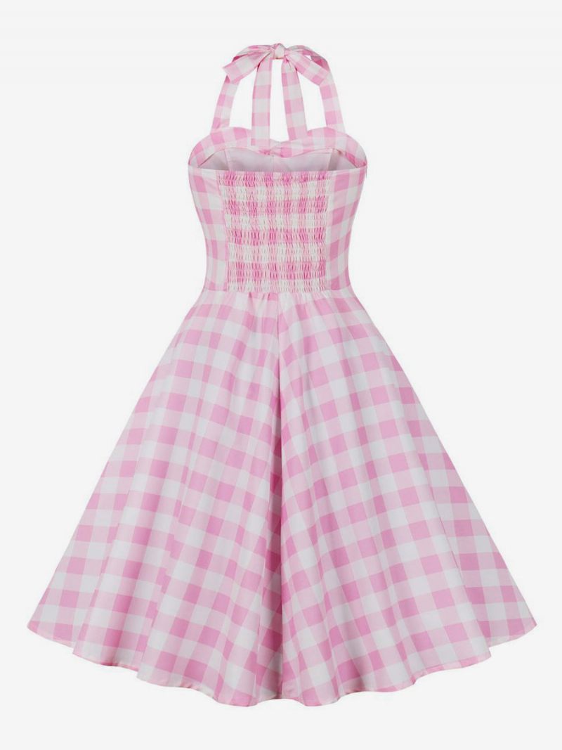 Robe Vintage Barbie Pink Gingham Pour Femme Des Années 1950 Midi Halter Dress - Rose