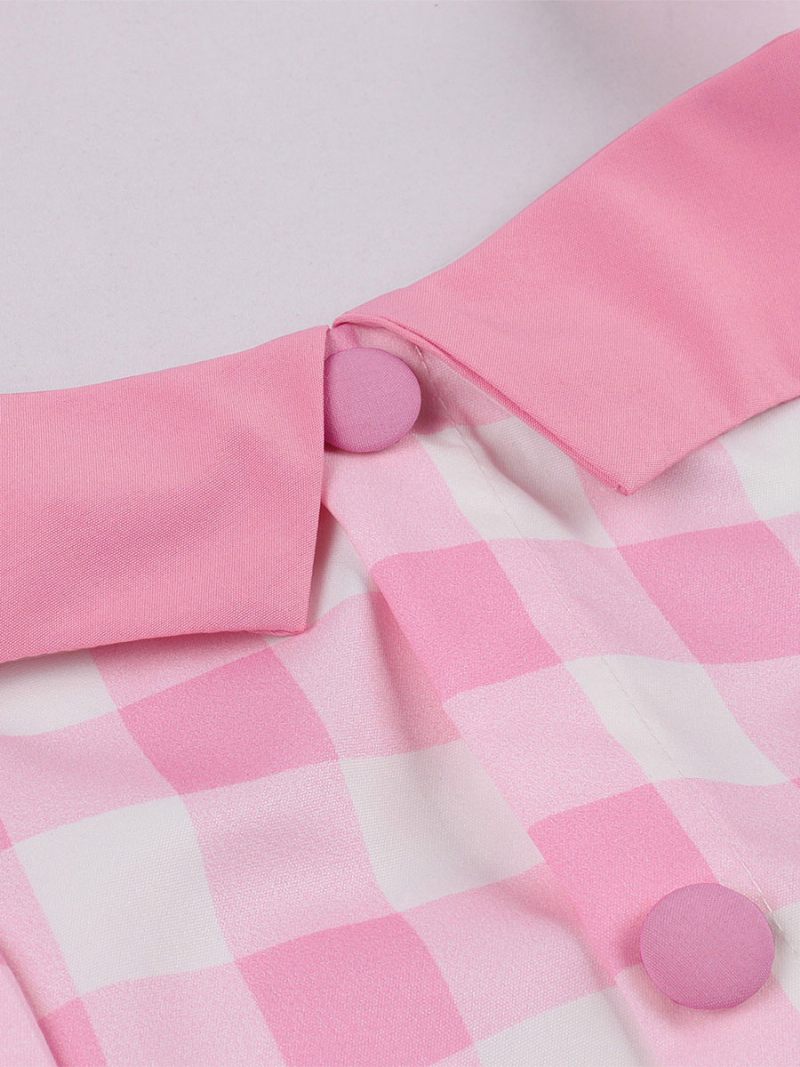 Robe Vintage Barbie Pink Gingham Pour Femme Des Années 1950 Midi Halter Dress - Rose